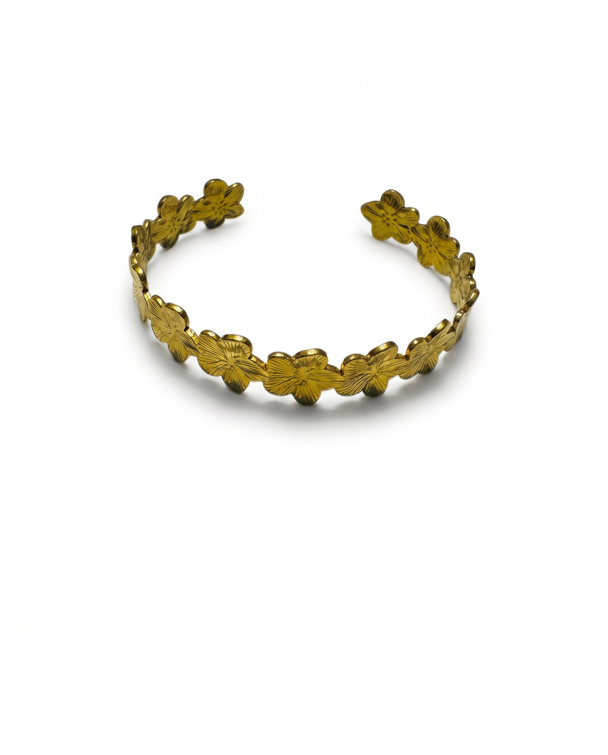 Pulsera Brazalete Flores Metálico Dorado